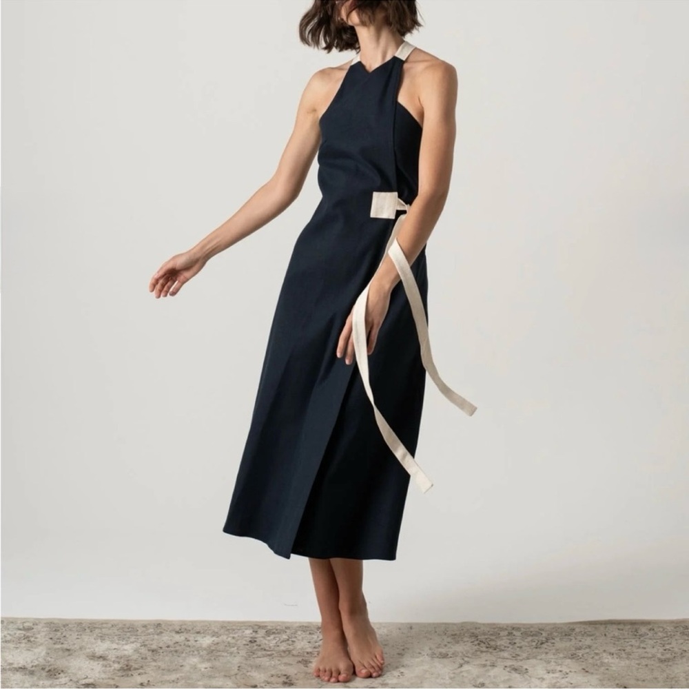 NWT! 🇵🇹 Linen LUXMII Zulu Midi Wrap Dress in Navy Luxury Made in Portugal - Picture 12 of 12